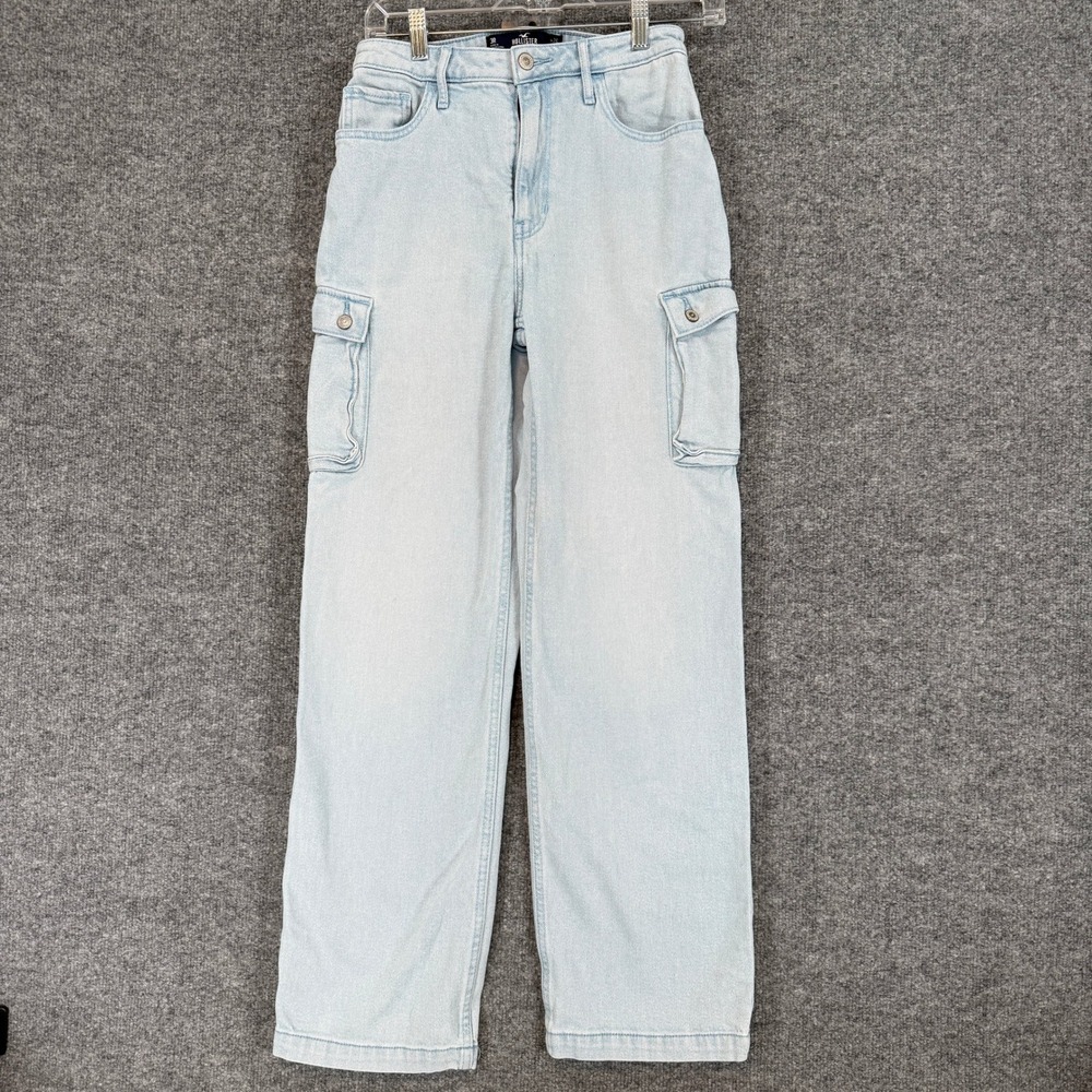 Hollister Cargo Jeans Women 26 Regular Blue Ultra High Rise Dad Baggy Y2K Casual